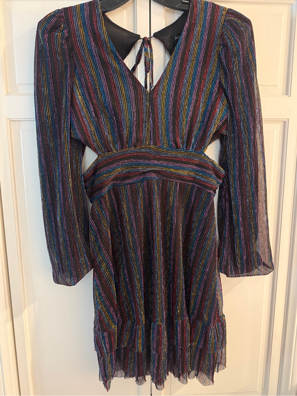 Alexa B Nites Multicolor Metallic Stripe Dress with Side Cutouts, Size 8